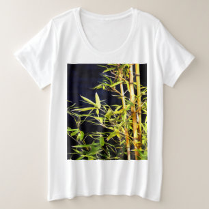 Bamboo Foliage Tropical Art On Black Plus Size T-Shirt