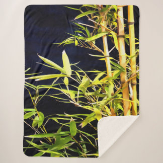 Bamboo Foliage Tropical Art On Black Sherpa Blanket