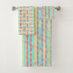 Bamboo Forest Mid Century Modern Aqua Bath Towel Set