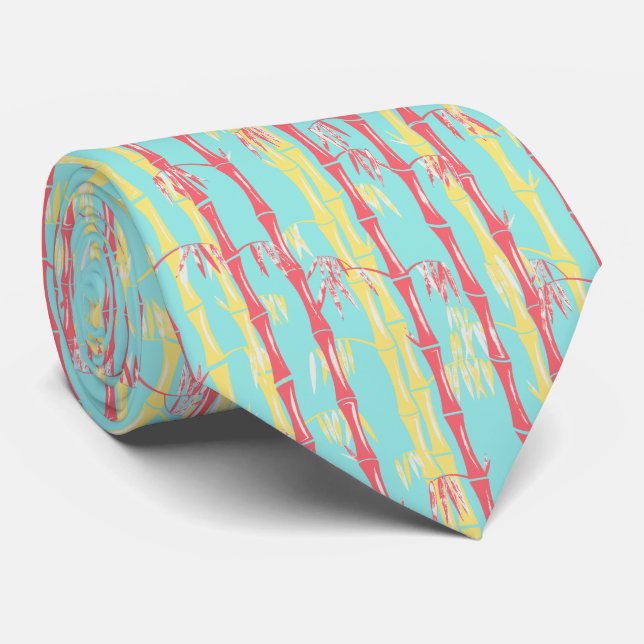 Bamboo Forest Mid Century Modern Aqua Tie (Rolled)