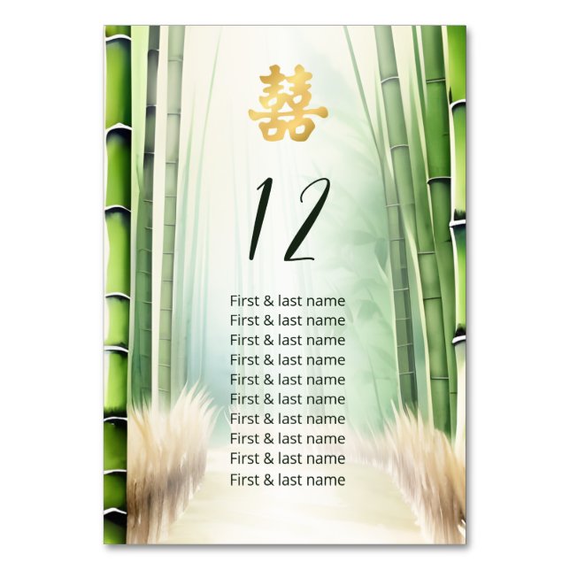 Bamboo Forest Modern Chinese Wedding Table Number (Front)