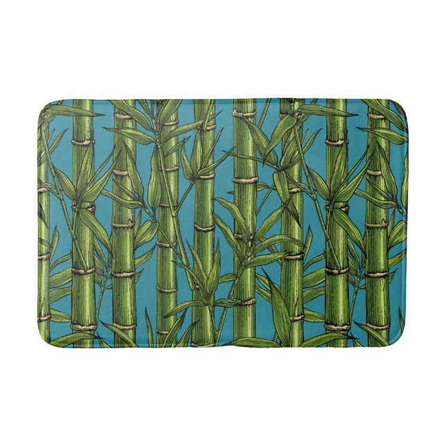 Bamboo forest on blue bath mat (Front)