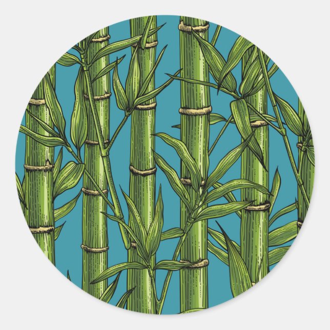 Bamboo forest on blue classic round sticker (Front)