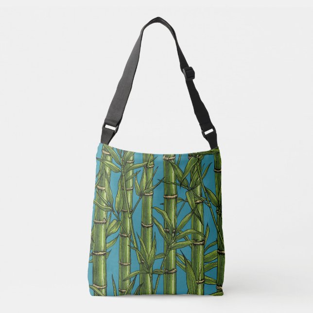 Bamboo forest on blue crossbody bag (Front)