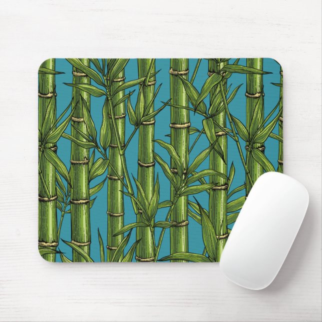 Bamboo forest on blue mouse pad (With Mouse)