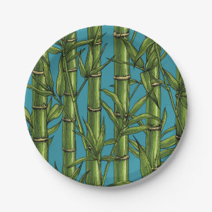 Bamboo forest on blue paper plate