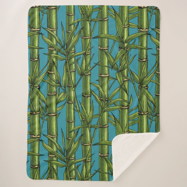 Bamboo forest on blue sherpa blanket (Front)