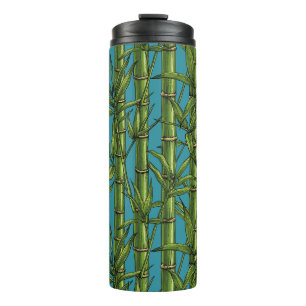 Bamboo forest on blue thermal tumbler