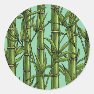 Bamboo forest on light blue classic round sticker