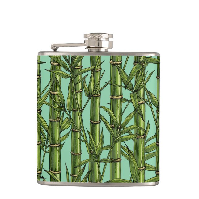 Bamboo forest on light blue hip flask (Front)