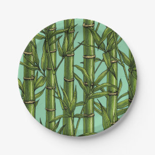 Bamboo forest on light blue paper plate