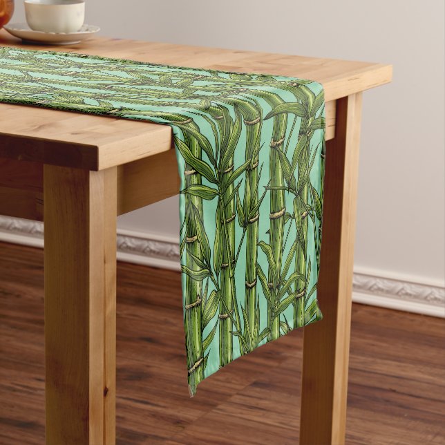 Bamboo forest on light blue short table runner (In Situ)