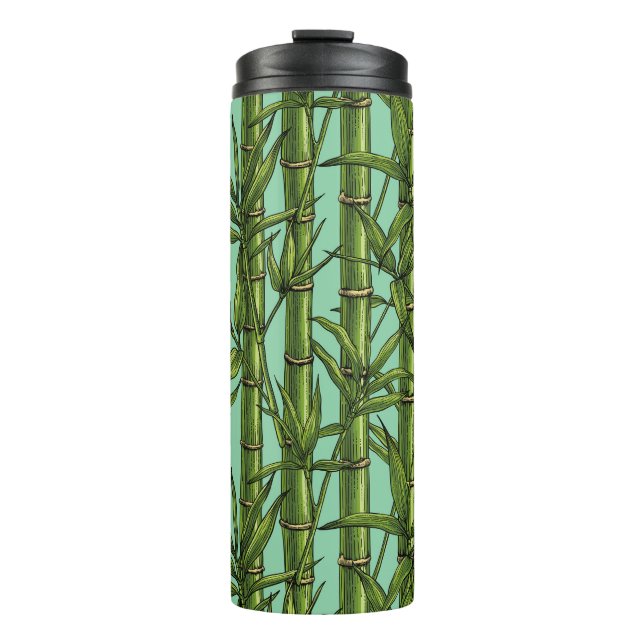 Bamboo forest on light blue thermal tumbler (Front)