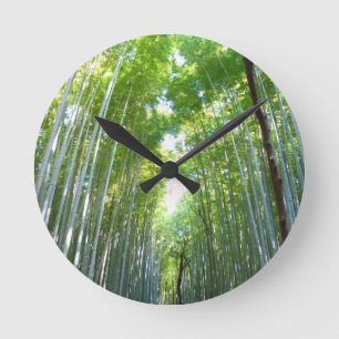 Bamboo Forest With Morning Sunlight Round Clock