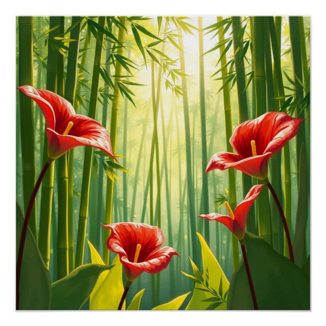 bamboo forest with red callas poster (Front)