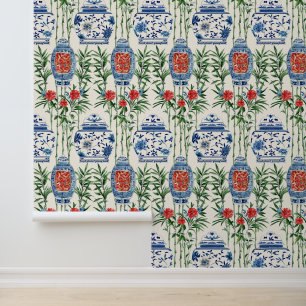 Bamboo Ginger Jar Chinese Pattern Peel And Stick Wallpaper