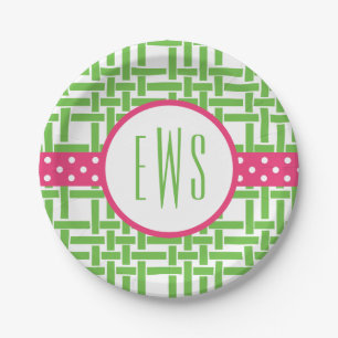 Bamboo & Grosgrain Monogrammed Paper Plates
