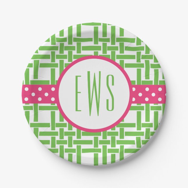 Bamboo & Grosgrain Monogrammed Paper Plates (Front)
