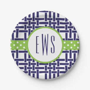 Bamboo & Grosgrain Monogrammed Paper Plates