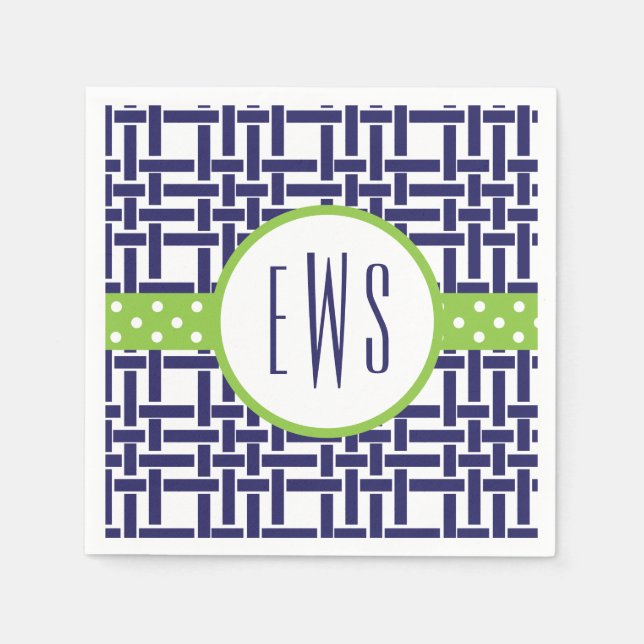 Bamboo & Grosgrain Monogrammed Party Napkins (Front)