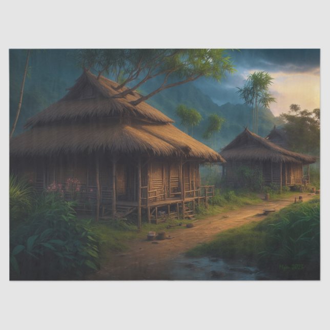 Bamboo Hut In The Village Decoupage Tissue Paper (Front)