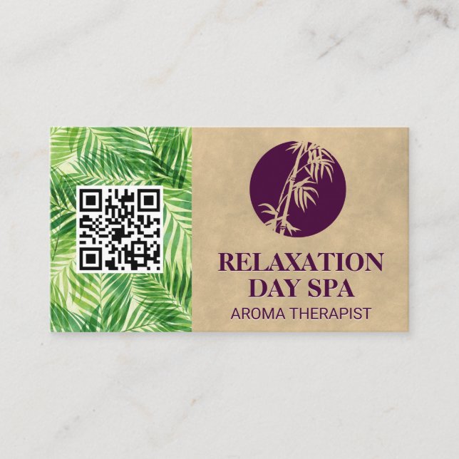 Bamboo Icon | Palm Leaf | QR Code Business Card (Front)