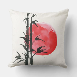  Bamboo in front of  a red sun Cushion