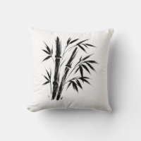 Bamboo Ink Illustration – Minimalist Zen Cushion
