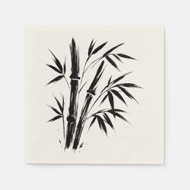 Bamboo Ink Illustration – Zen Design on Napkin (Front)