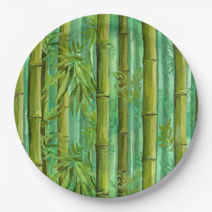 Bamboo Jungle Grove Warm Cool Greens Paper Plate
