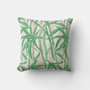 Bamboo Jungle Hawaiian Stripe - Green and Pink Cushion