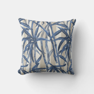 Bamboo Jungle Hawaiian Stripe - Navy and Taupe Cushion