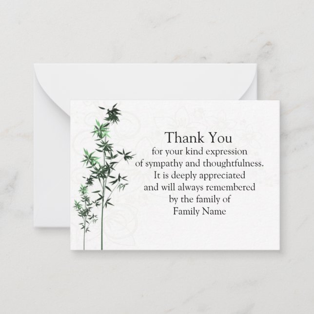 Bamboo Leaf After Funeral Thank You Cards (Front)