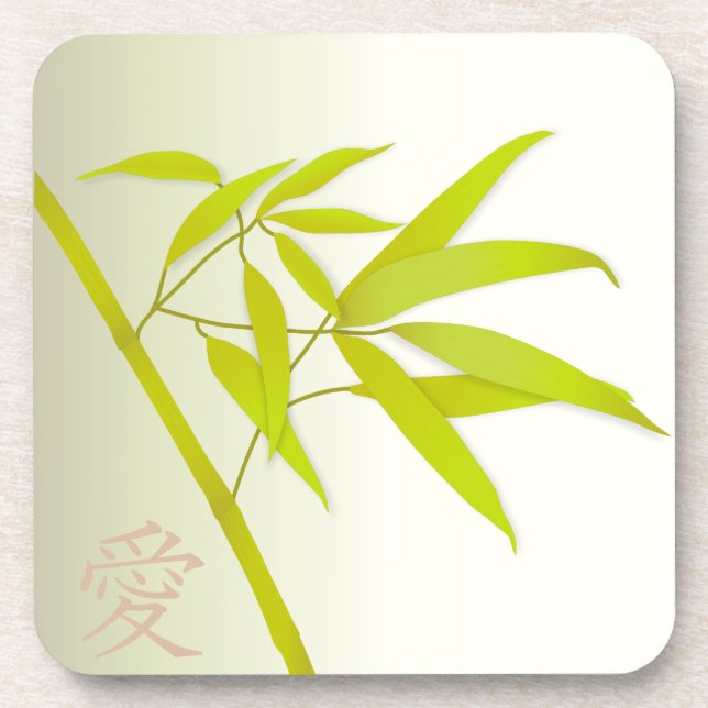 Bamboo Leaves and Japanese symbol Coasters (Front)