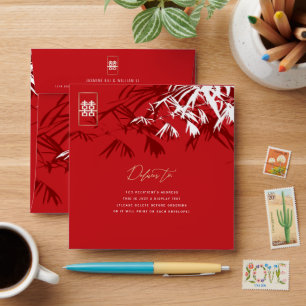Bamboo Leaves Double Happiness Chinese Wedding Envelope