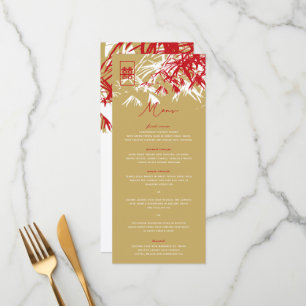 Bamboo Leaves Double Happiness Wedding Menu Card