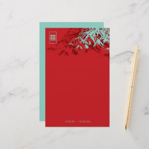 Bamboo Leaves Double Happiness Wedding Stationery