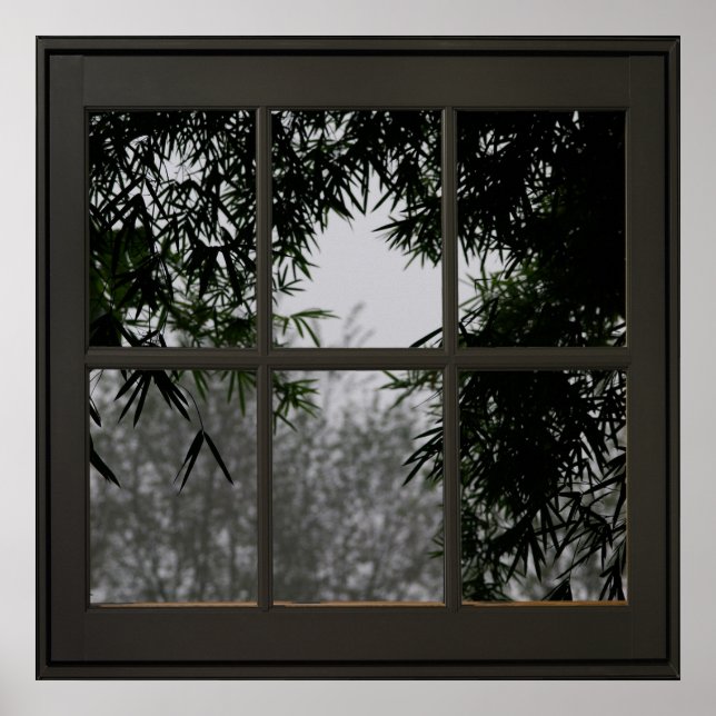 Bamboo Leaves Faux Window Illusion 24x24 Black Poster (Front)