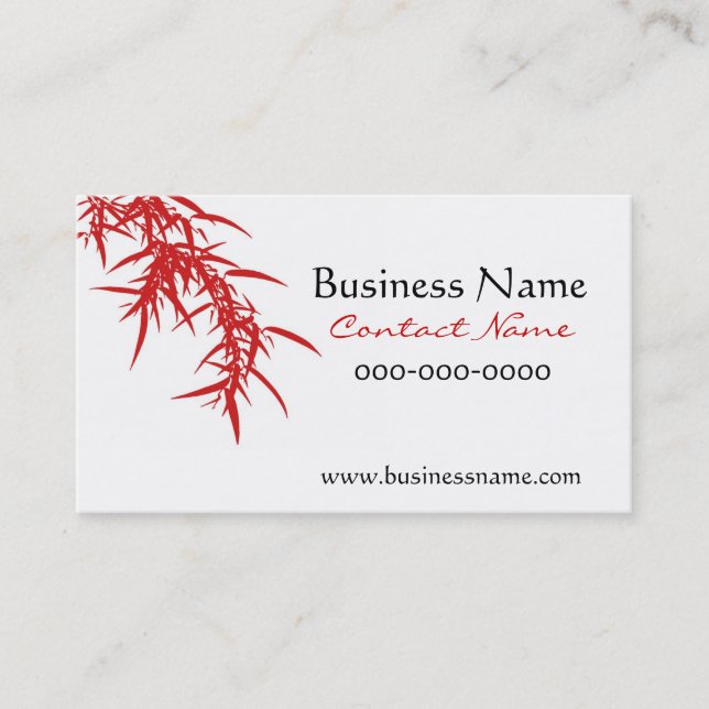 Bamboo Leaves Red Business Card (Front)