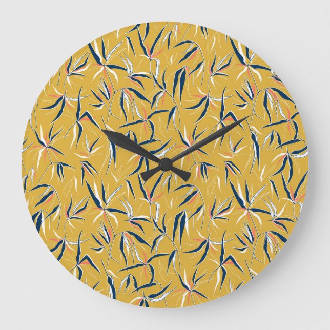 Bamboo Leaves: Tossed Vintage Pattern Large Clock (Front)
