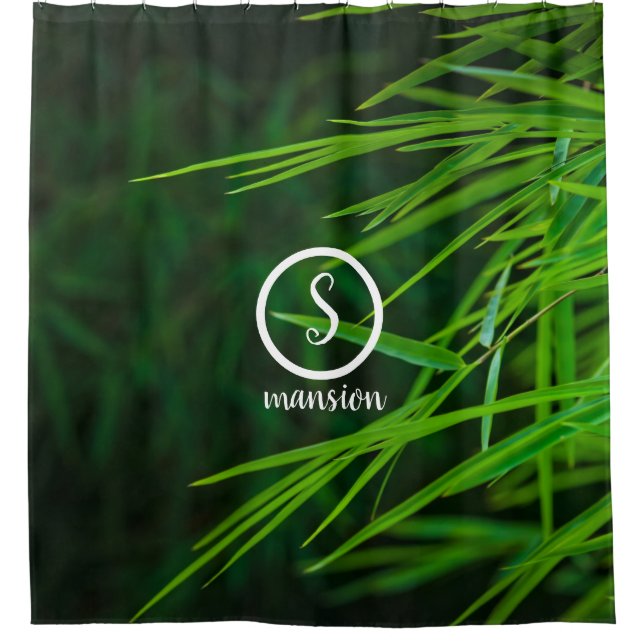 Bamboo Leaves with Customisable Logo and Text Shower Curtain (Front)