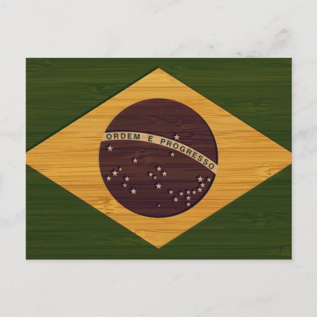 Bamboo Look & Engraved Vintage Brazil Flag Postcard (Front)