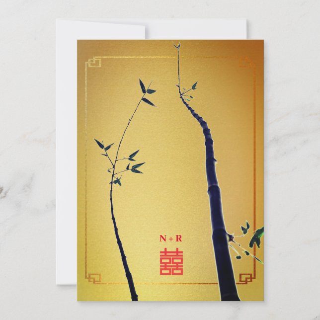 ©Bamboo Love/ Red Gold Chinese Wedding Invitation (Front)