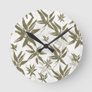 Bamboo on White Sheers - seamless surface pattern. Round Clock