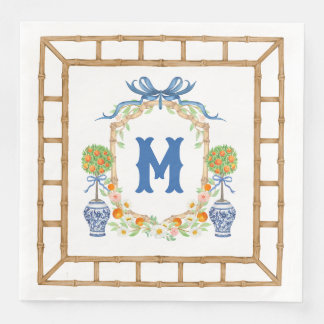 Bamboo & Orange Topiary Crest | 1-Letter Monogram Napkin
