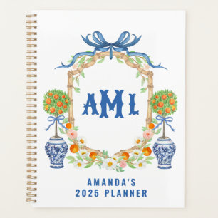 Bamboo & Orange Topiary Crest 3-Letter Monogram Planner