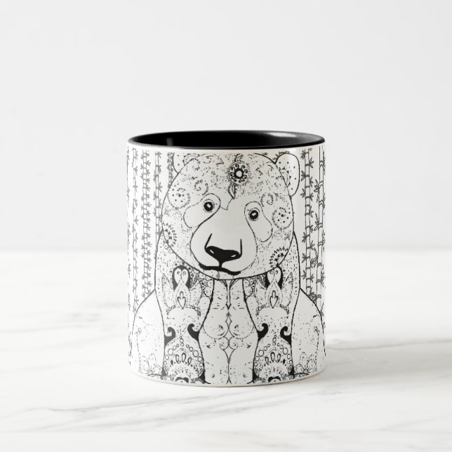 Bamboo Panda Doodle Two-Tone Coffee Mug (Center)