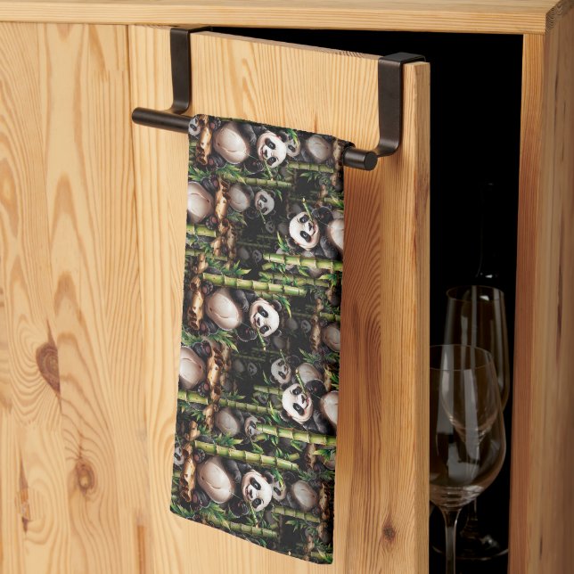 Bamboo Panda Pattern Design  Tea Towel (Thirds Fold)