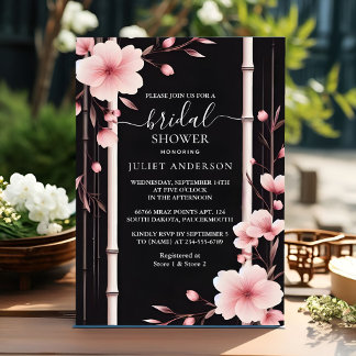Bamboo Pink Sakura Cherry Blossom Bridal Shower Invitation