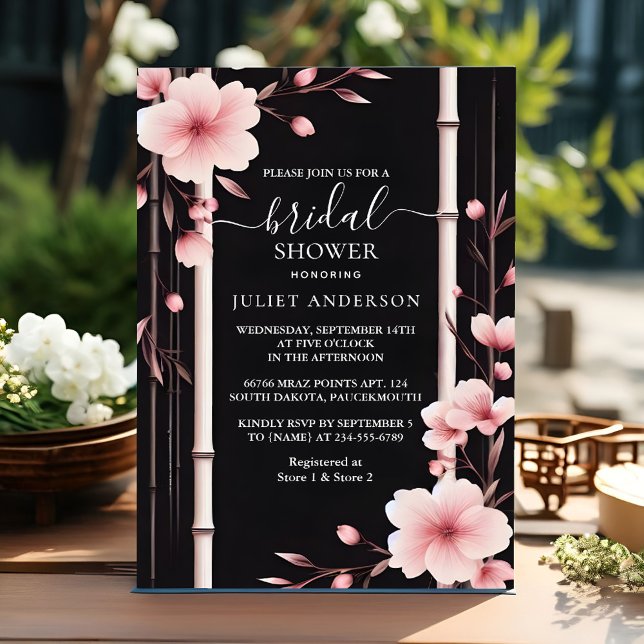 Bamboo Pink Sakura Cherry Blossom Bridal Shower Invitation (Creator Uploaded)
